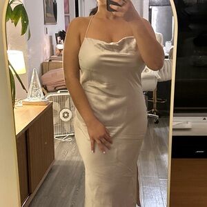 Express Cream Satin Midi Dress